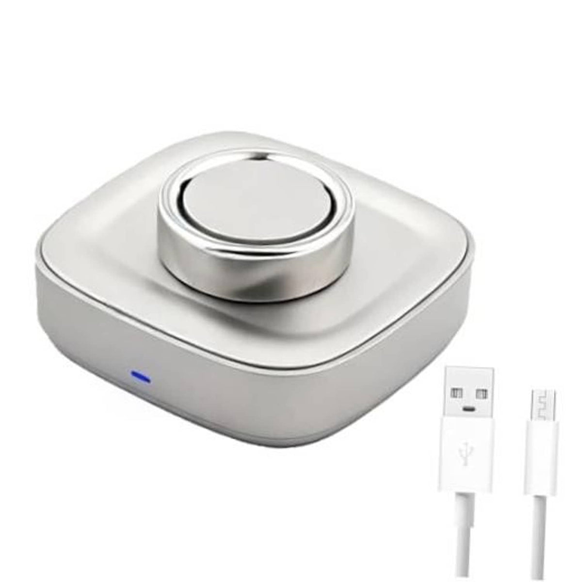 White smart ring charging dock with metal contact and blue status light, with charging cables