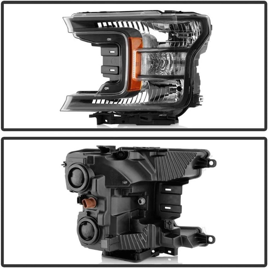 Black and clear headlamp assembly with amber side marker and projector lens