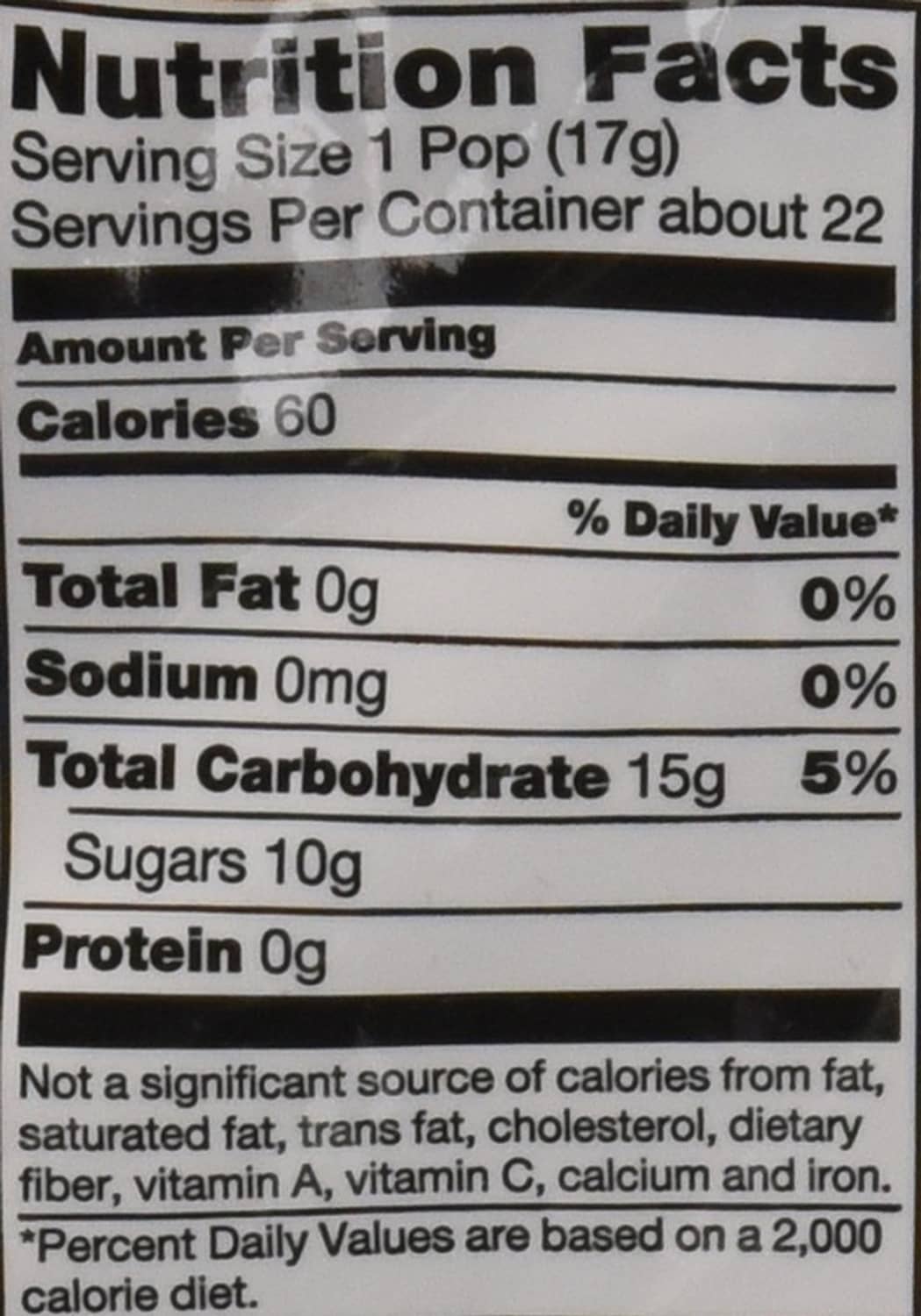 Chocolate Tootsie Pops Nutrition Facts panel close-up