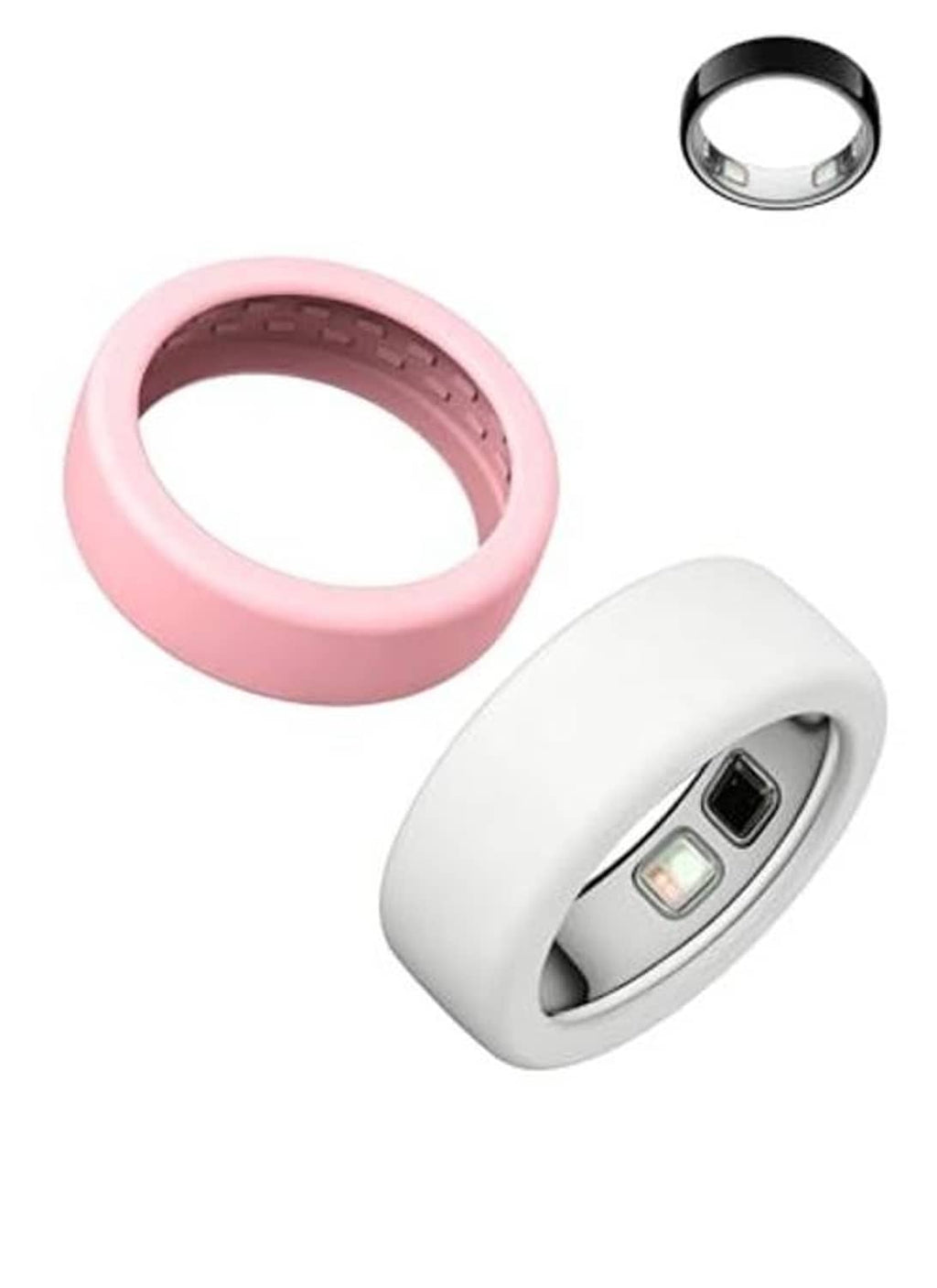 Silicone ring cases set in pink and white, shown with ring insert openings