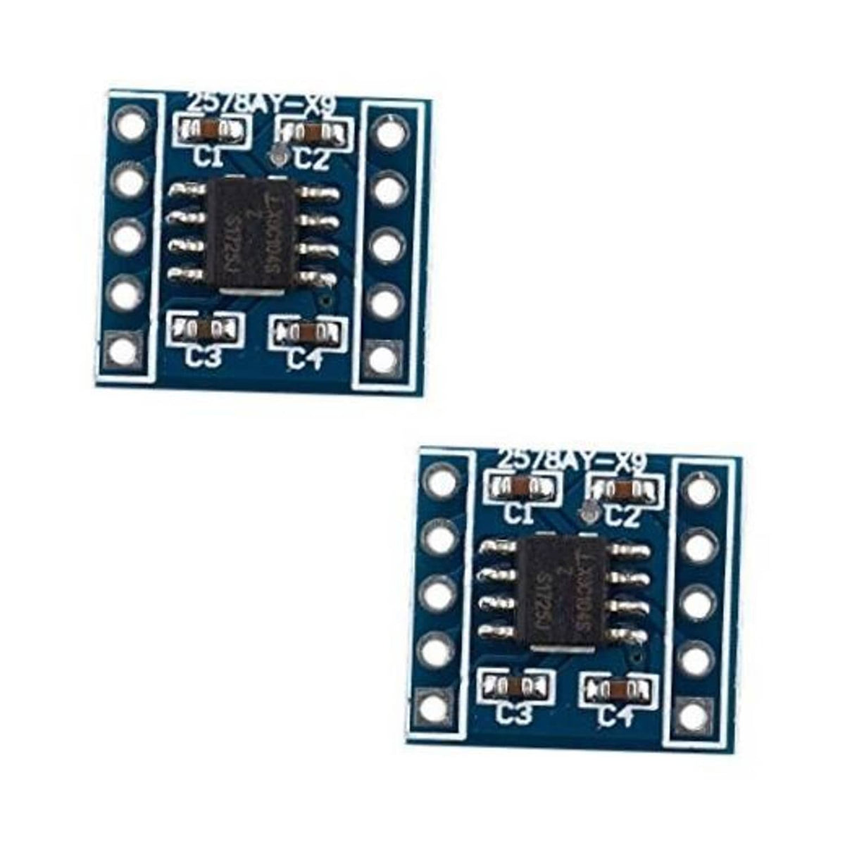 Digital potentiometer module PCB with black IC and side mounting holes