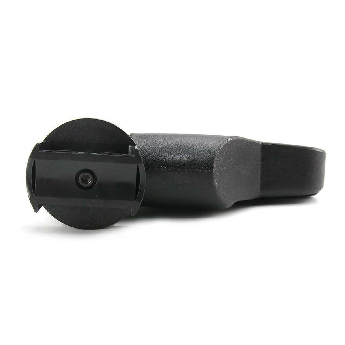 Clamp-on UTV side mirror with black round base and arm with textured cover