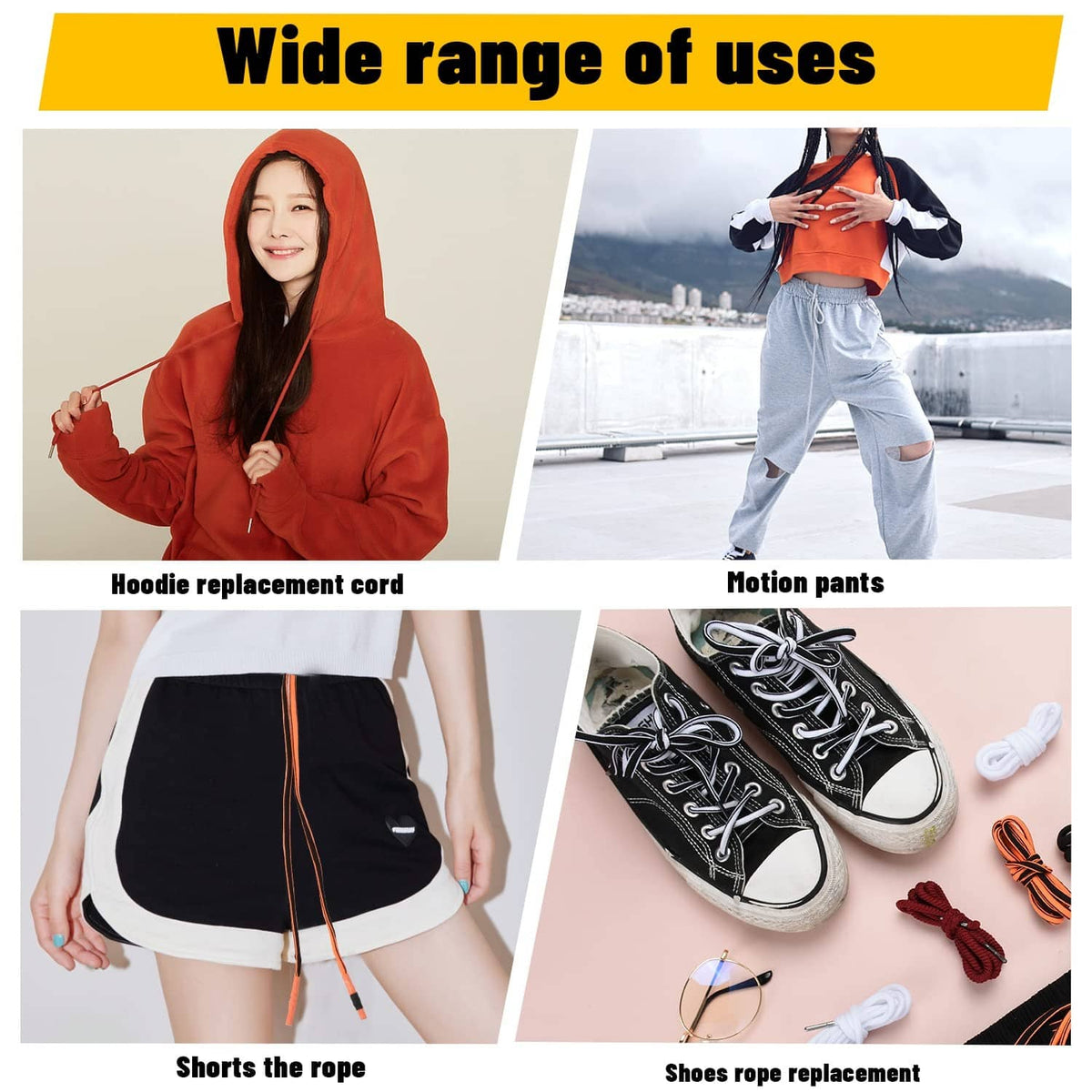 Replacement drawstring cords in multiple colors with metal tips for hoodies and pants