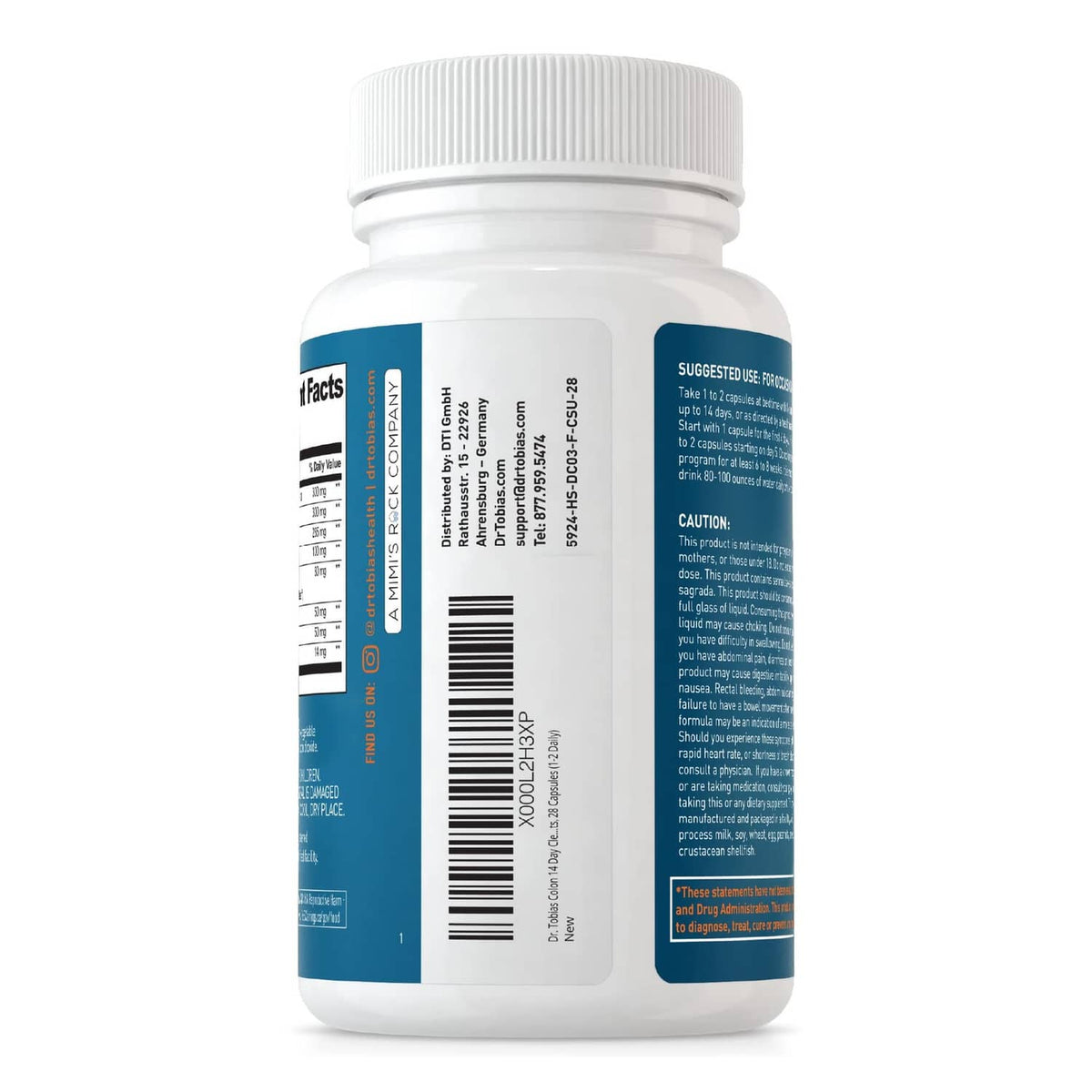 Dr. Tobias Colon 14 Day Cleanse supplement bottle, back label view