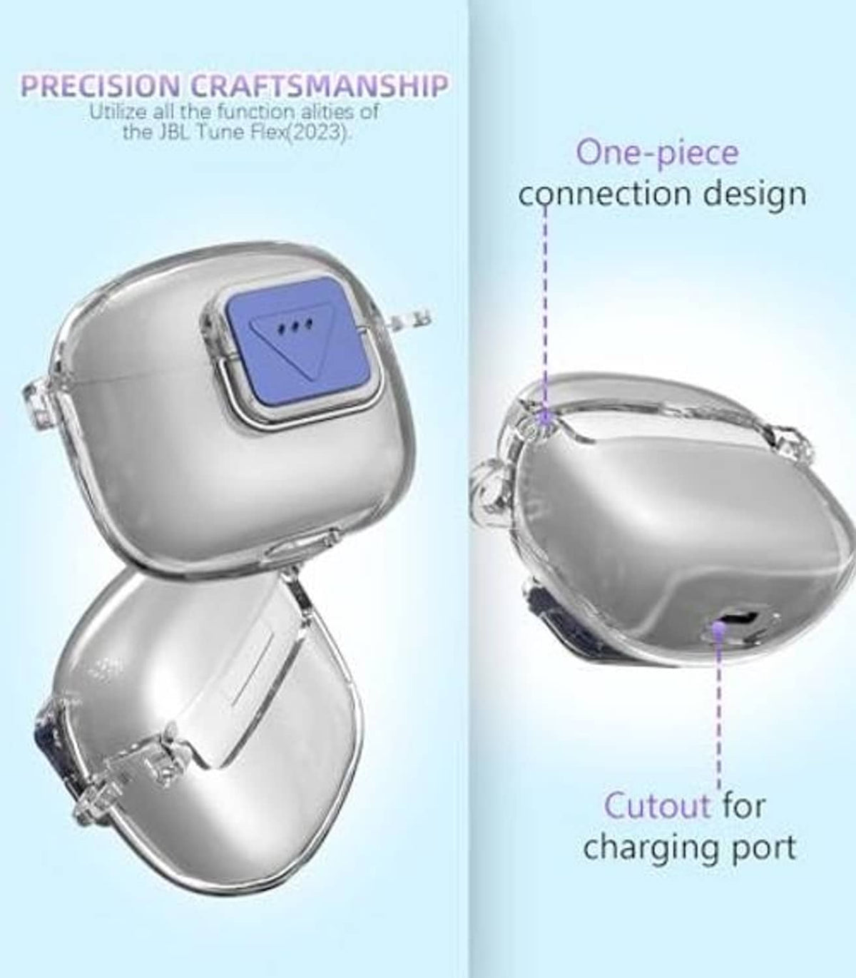Clear TPU earbud case cover halves with charging port cutout
