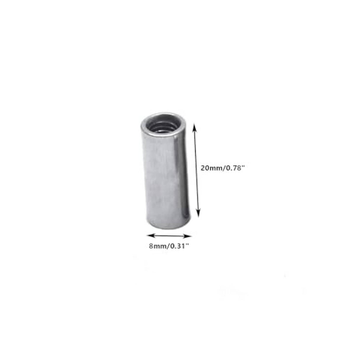 Single round coupling nut, 20mm length and 8mm outer diameter metal sleeve