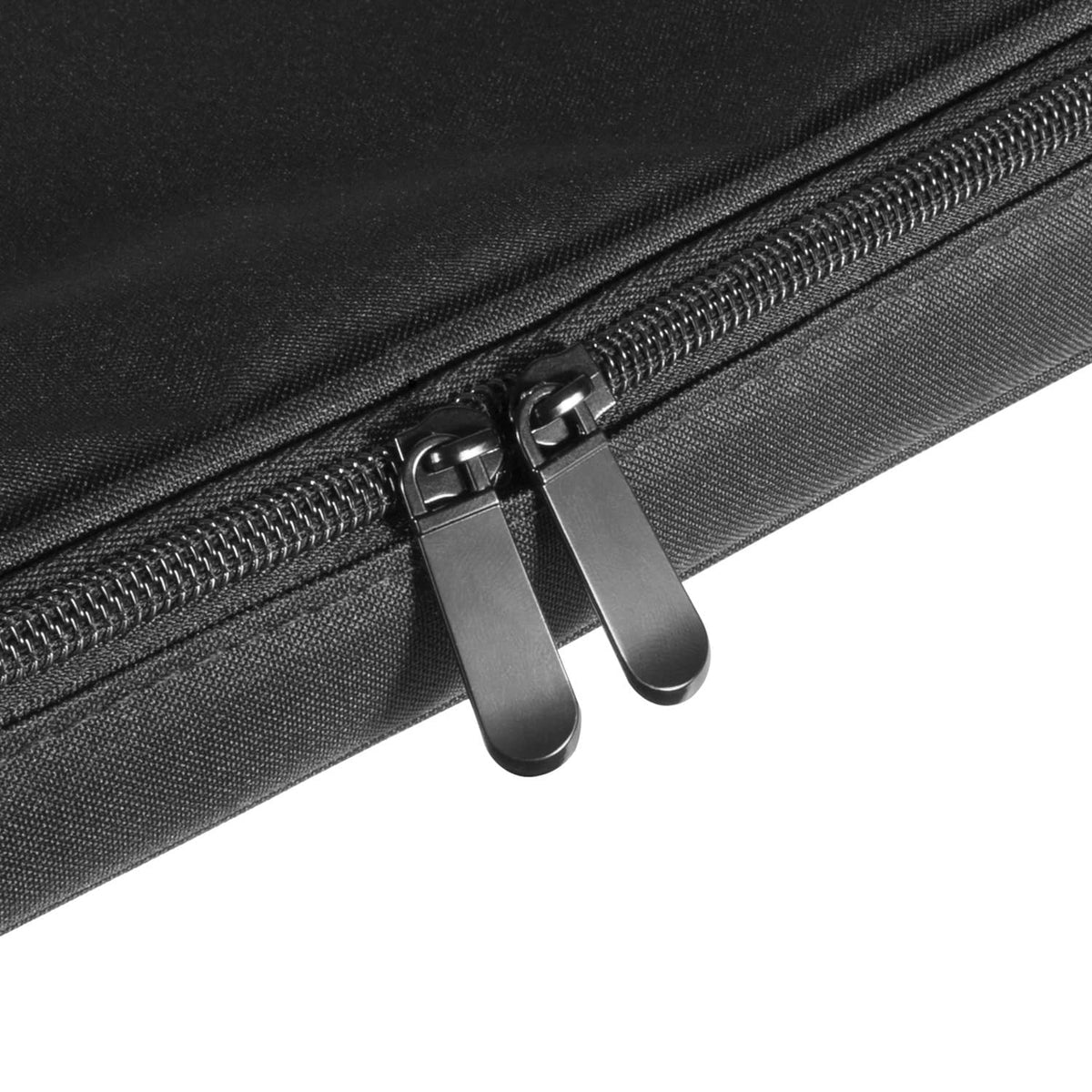 Close-up of black zipper and pull on soft vinyl tonneau cover