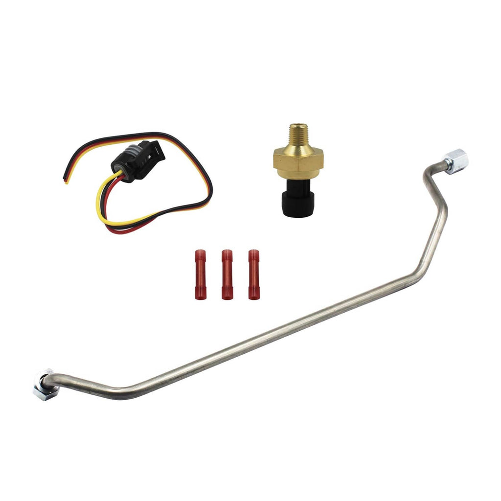 Exhaust back pressure sensor replacement tube with wiring connector, brass sensor, red seals