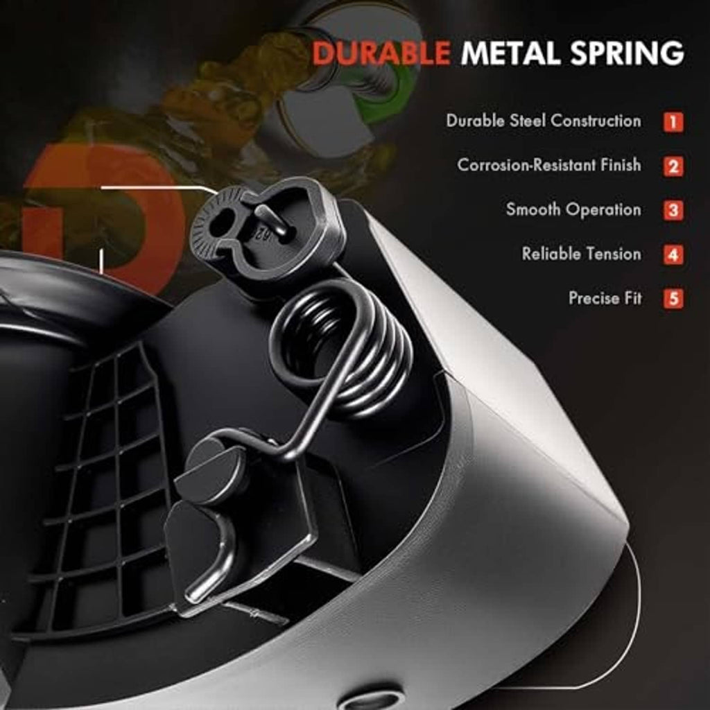 Durable metal spring and latch inside black fuel tank filler door housing