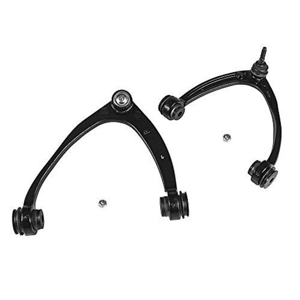 Pair of front upper control arms with ball joints, black finish, visible ball studs