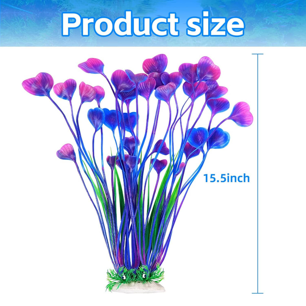 Single tall purple-blue artificial aquarium plant with green base