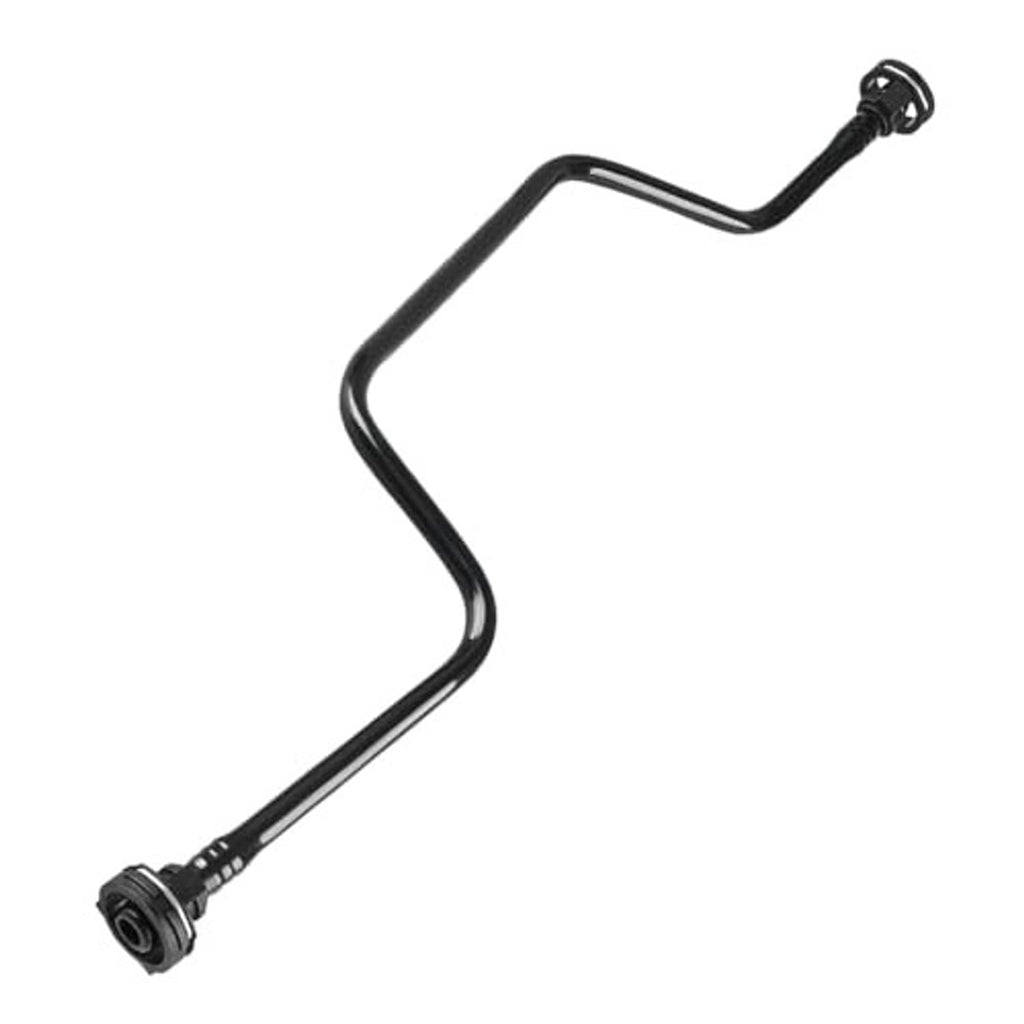 Black coolant hose with two connector ends and slight S-curve