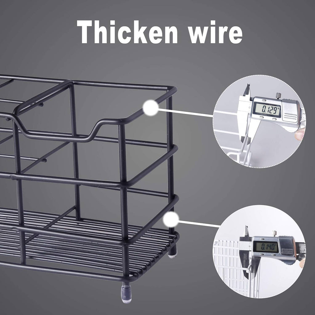 Toothbrush holder with thick metal wire frame and adjustable-looking side rail