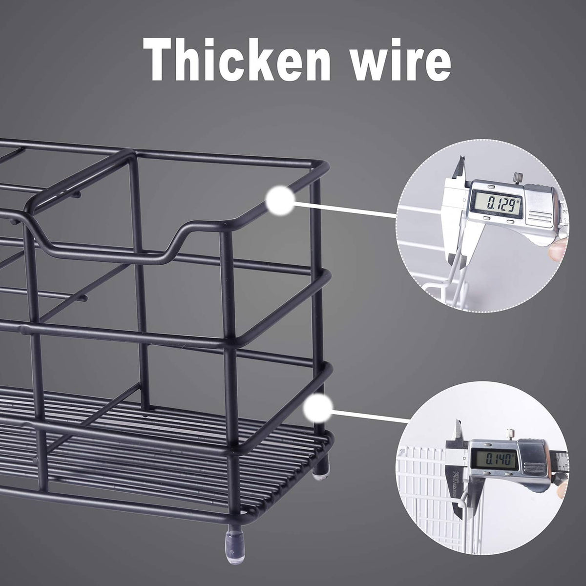 Toothbrush holder with thick metal wire frame and adjustable-looking side rail