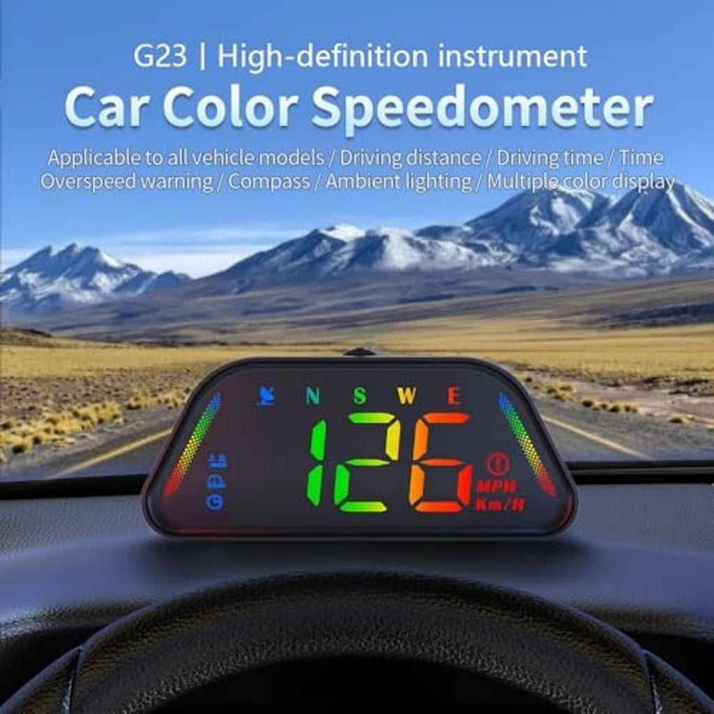 Universal car HUD GPS speedometer on dashboard with multi-color speed display