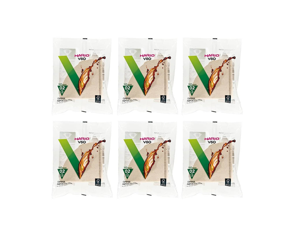 Hario V60 paper coffee filters, Size 02, natural, 600-count packs (6 shown)