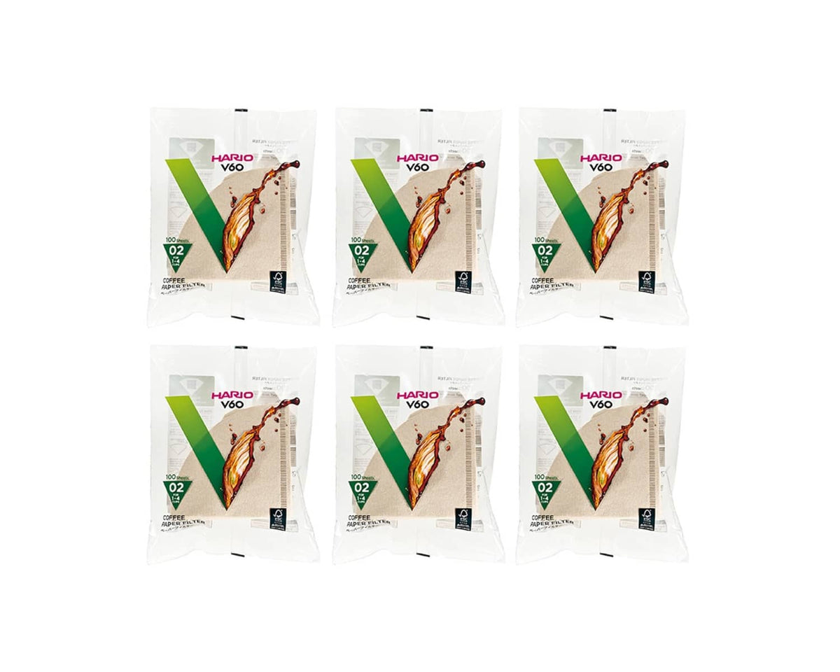 Hario V60 paper coffee filters, Size 02, natural, 600-count packs (6 shown)