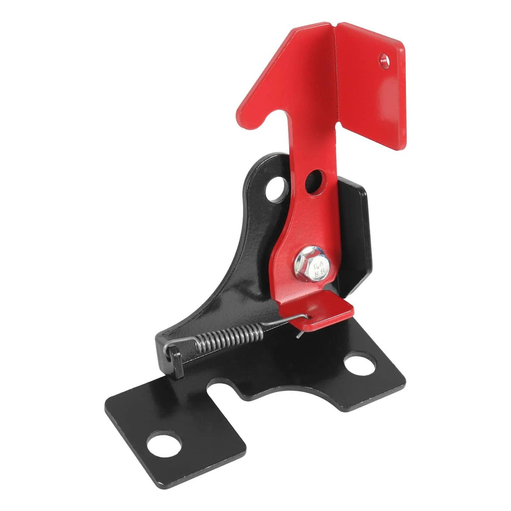 Parking brake spring kit with red lever and black base plate, coil spring and mounting holes