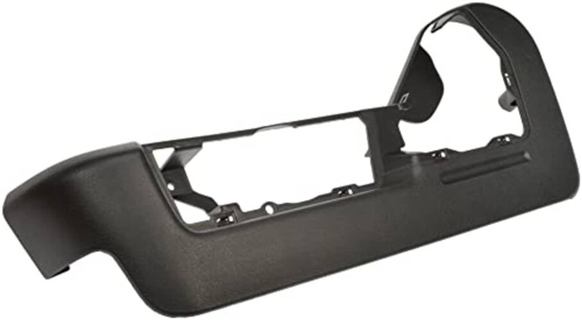Front driver-side outer seat track cover in dark matte black with mounting openings