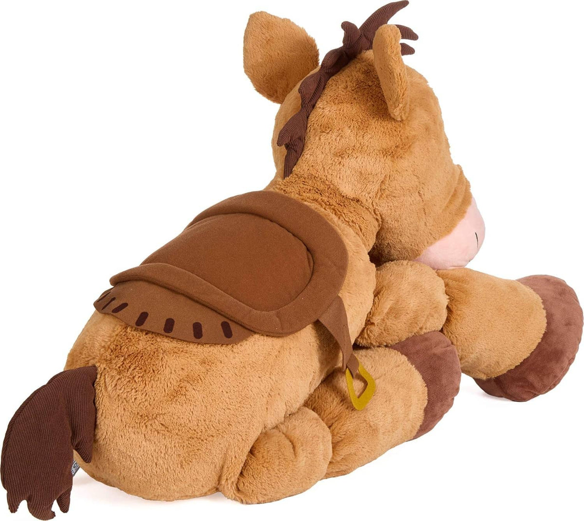 Toy Story brown plush rabbit side view with brown harness detail, blue Toy Story 5 tag