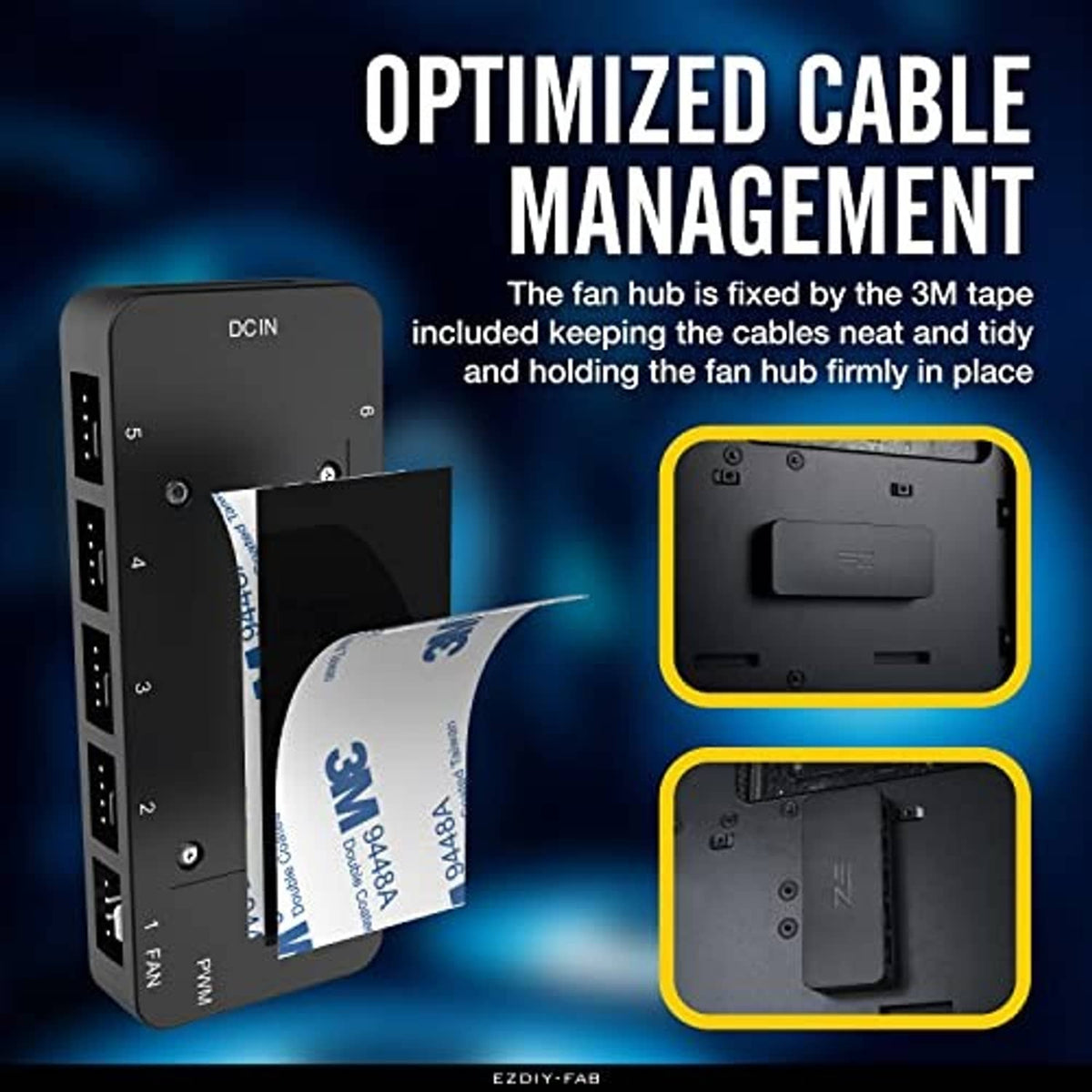 PWM fan hub controller with DC/SATA power input and 3M tape cable mounting