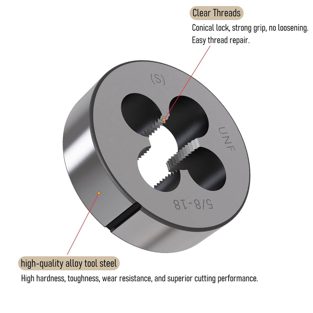 UNF round threading die with visible tooth profiles and side release notch