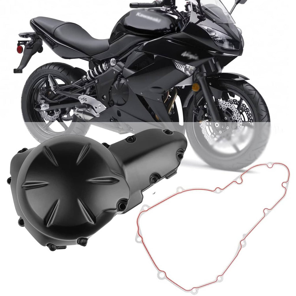 Black engine crank case cover with gasket and red sealing outline, motorcycle part.