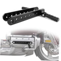 Black adjustable highway peg mount with perforated bar and textured footpeg