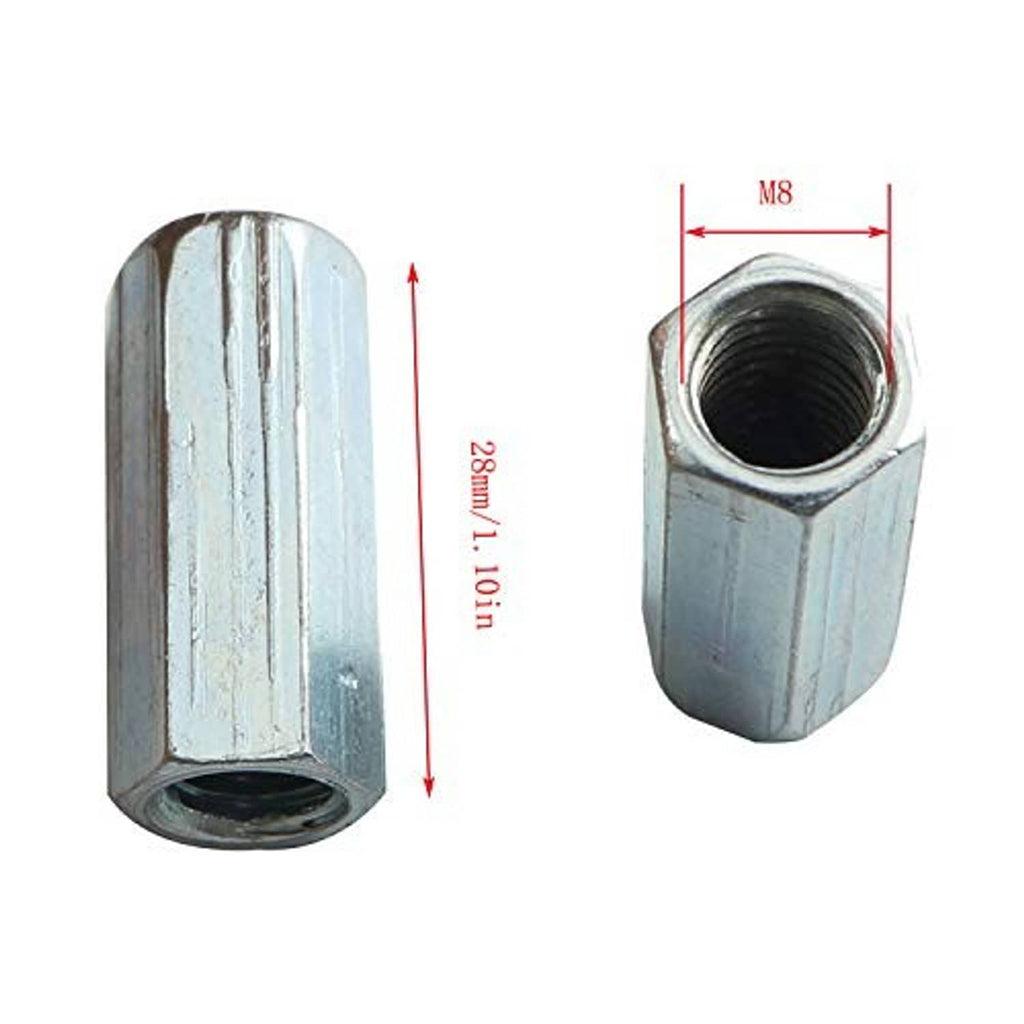 M8 hex coupling nut sleeve with female threads, 28 mm length measurement