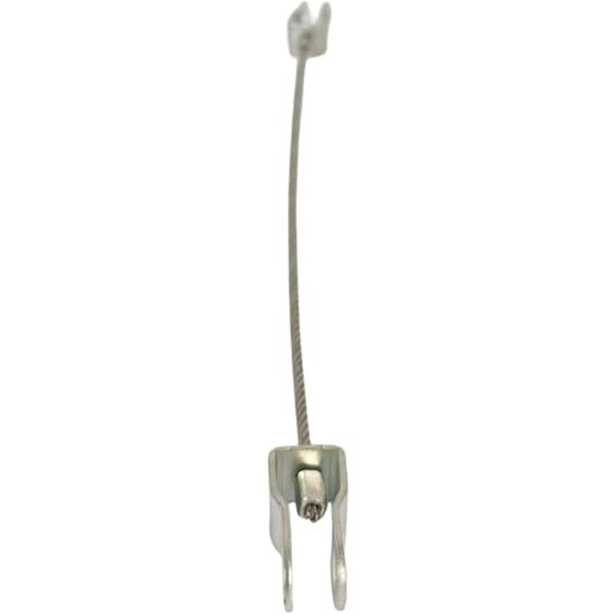 Hood release cable with forked pin end and braided steel wire, silver hardware