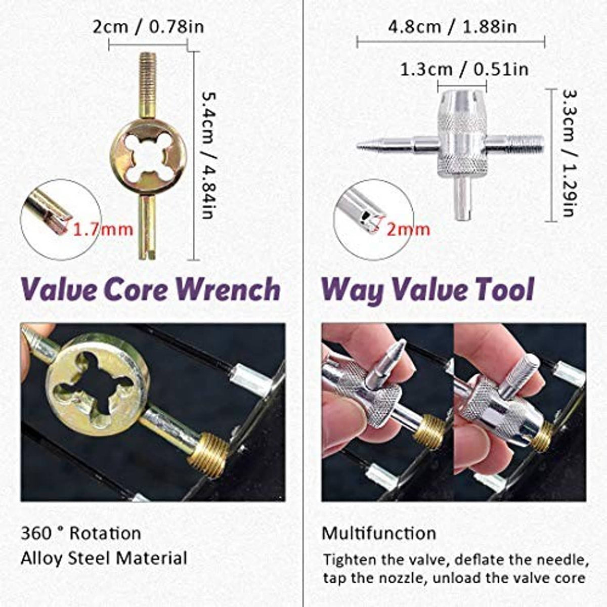 Valve core wrench and valve tool with alloy steel needle and brass valve fittings