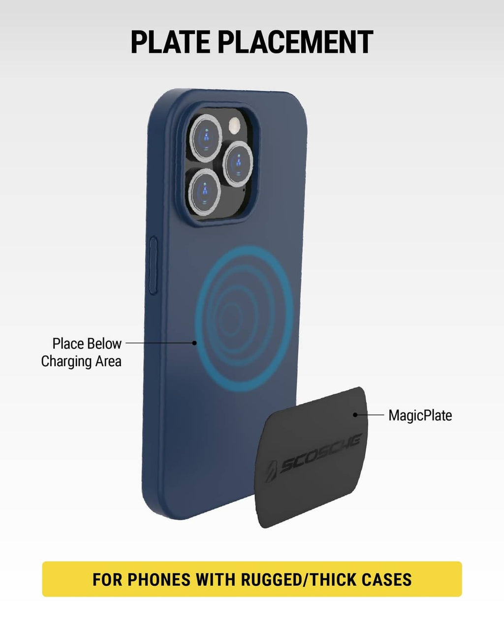 Black MagicPlate metal discs for placement on phones with rugged/thick cases