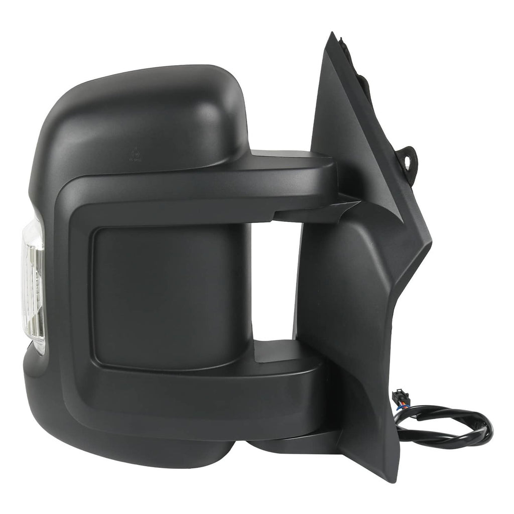 Right passenger door mirror with black housing, clear lens, and side mounting bracket