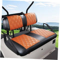 Brown diamond-quilted golf cart front seat covers with black side panels and headrest