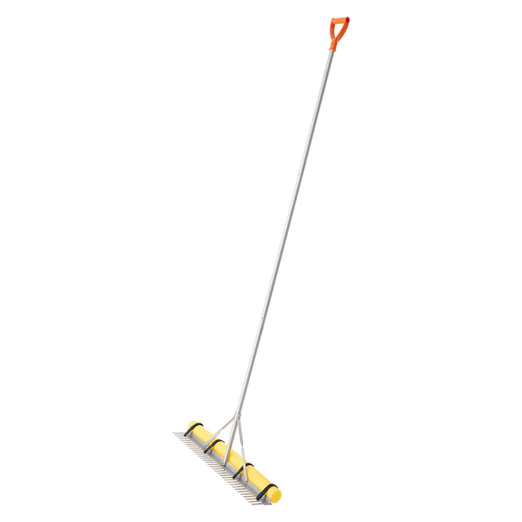 36-in wide landscape rake with steel teeth head and aluminum handle, orange end grip