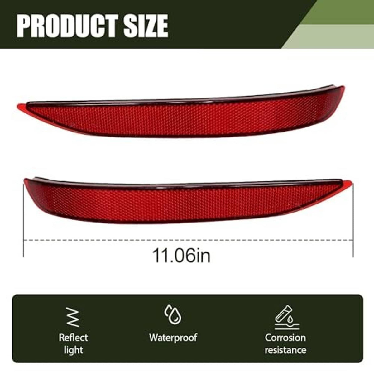 Red rear bumper reflector pair, long curved textured lenses