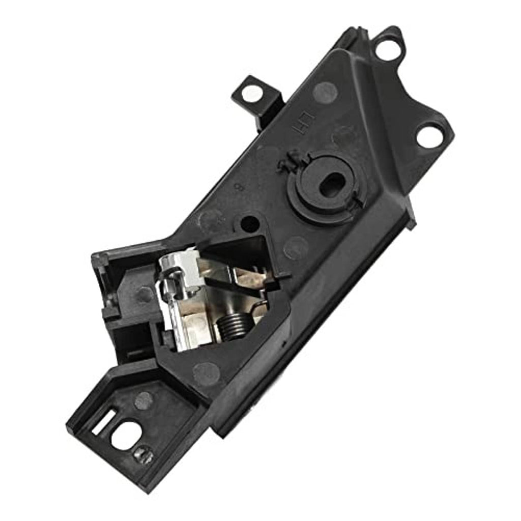 Underside view of interior door handle with spring latch and black mounting bracket