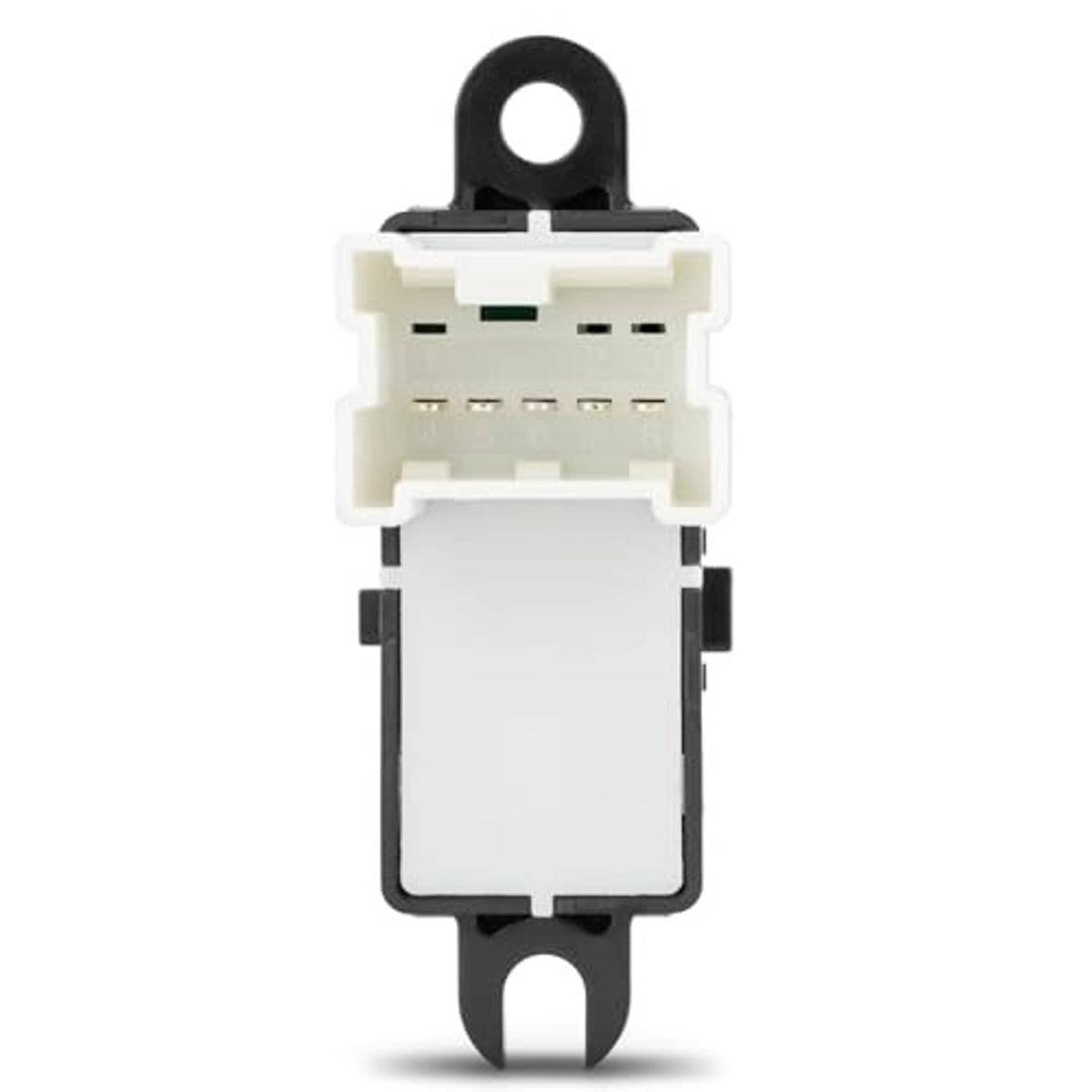 Power window switch rear view with white plastic connector and black frame