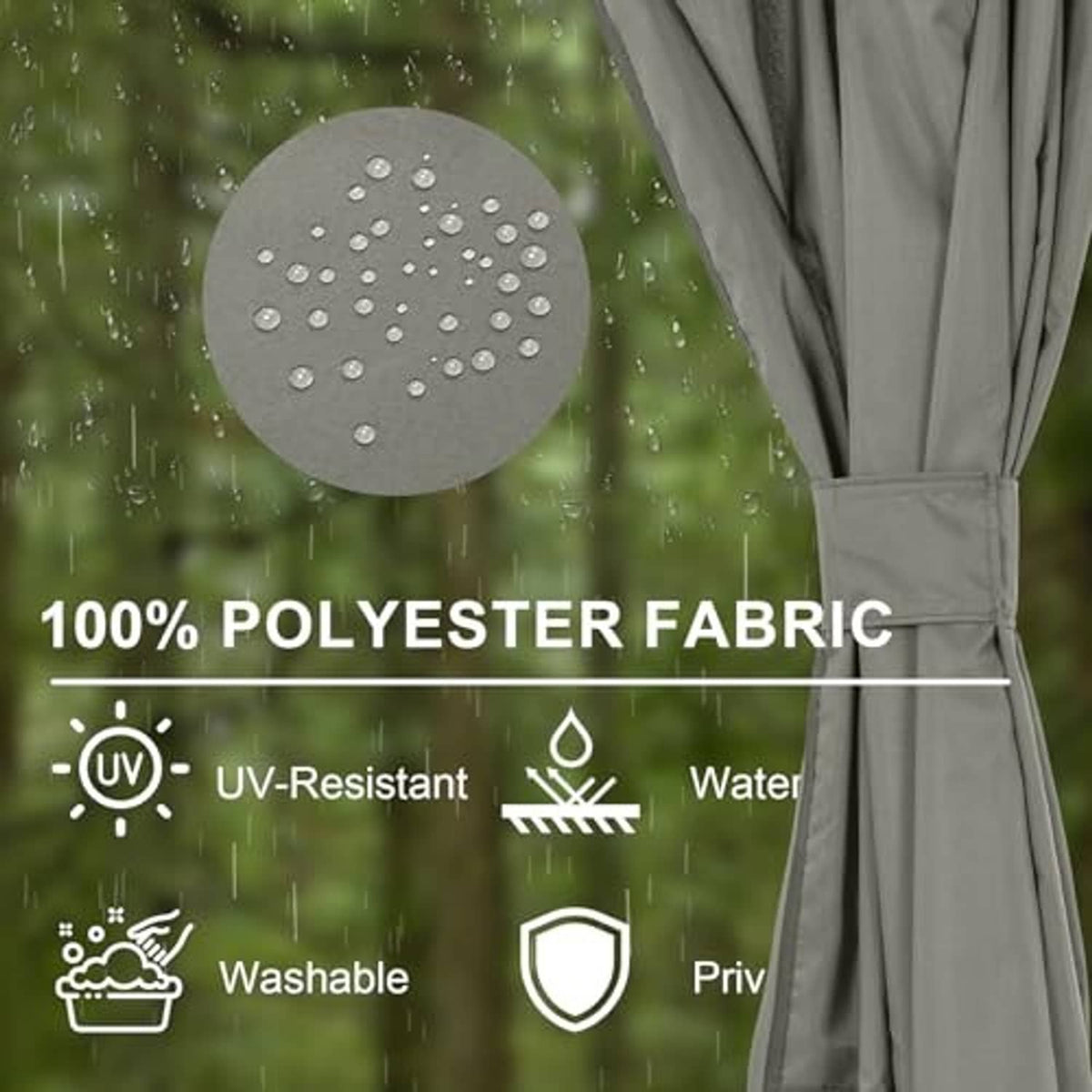 Olive polyester gazebo privacy curtain fabric panel with top grommet rows