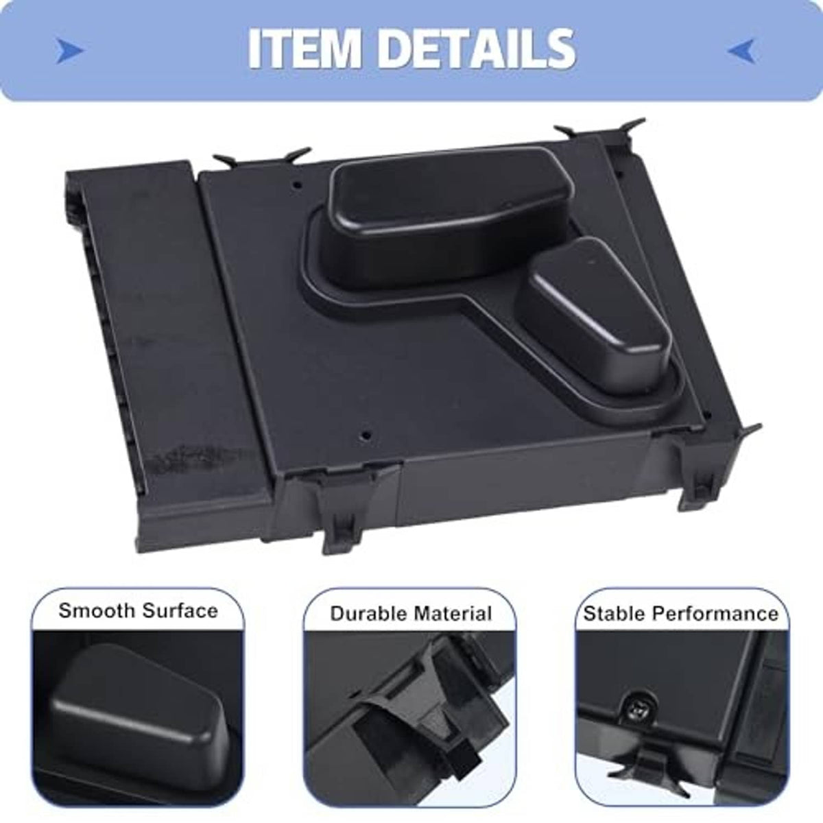 Black power seat switch with smooth rocker buttons and molded control trim