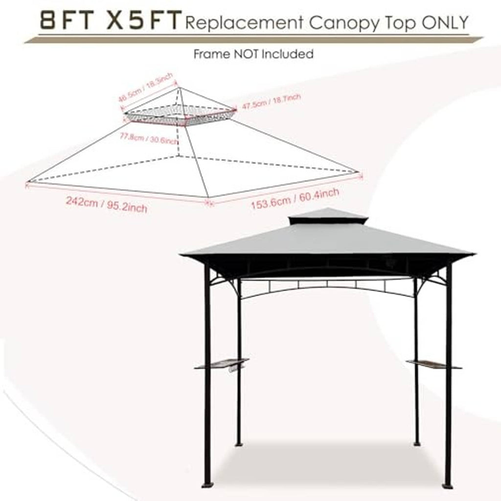 Gray replacement canopy top for grill gazebo, angled vented roof panel