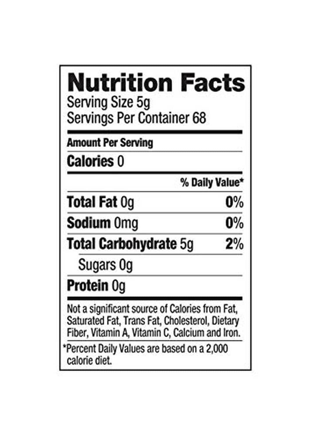 Nutrition Facts panel for allulose sweetener: 0 calories per serving