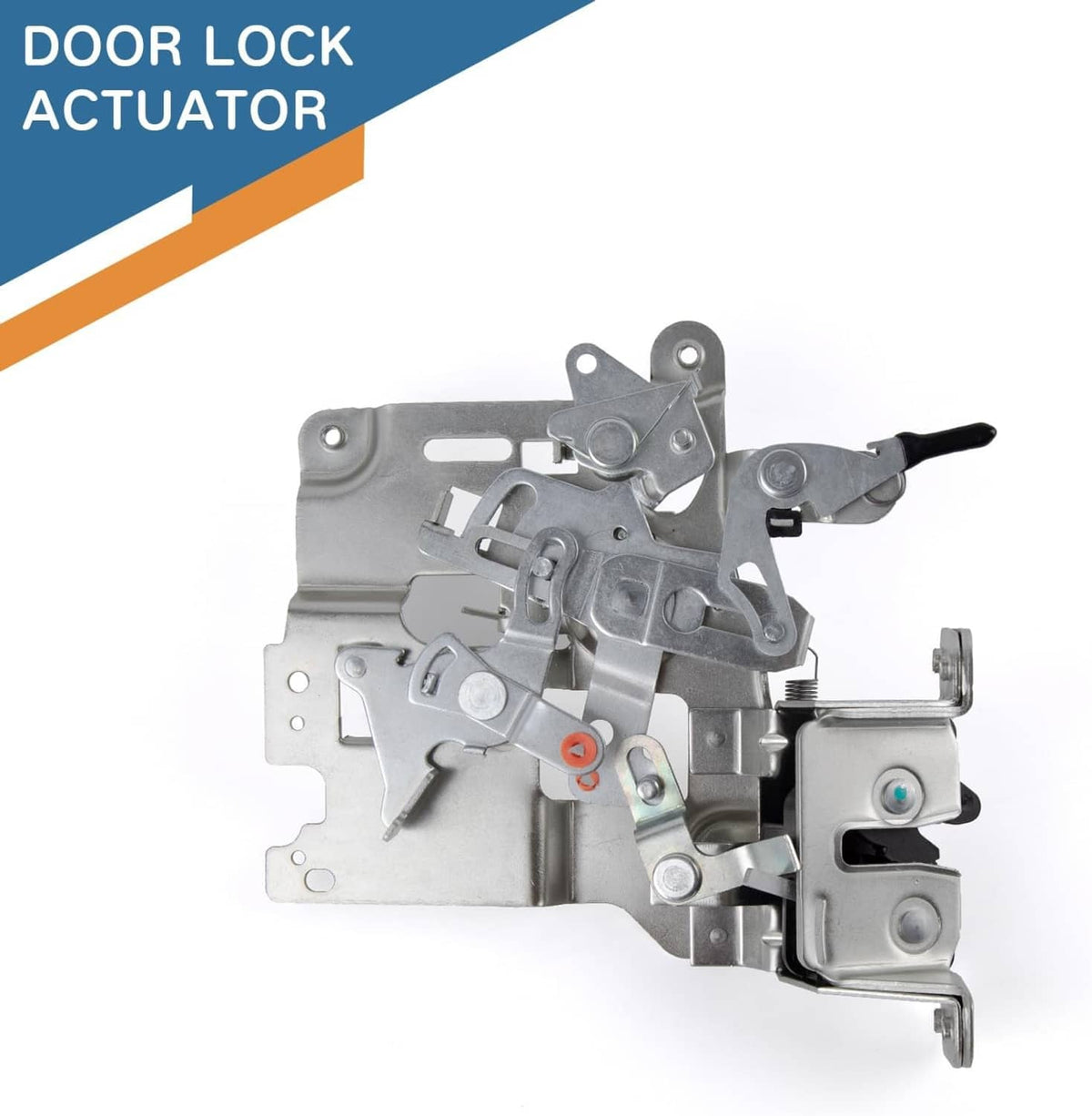 Door lock actuator mechanism with metal housing, linkage, and mounting plate