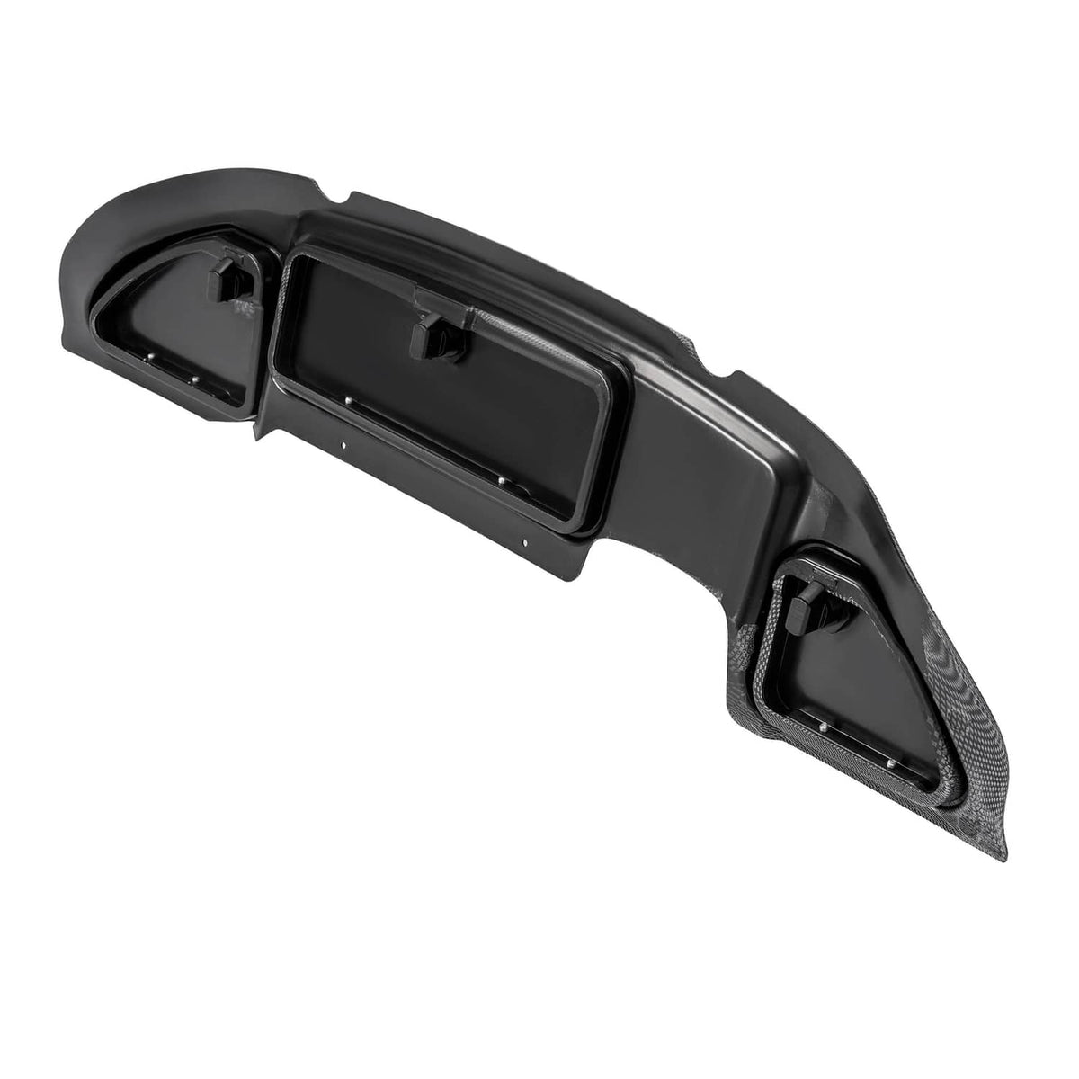 Dashboard dash kit with carbon fiber trim, showing depth and mounting brackets