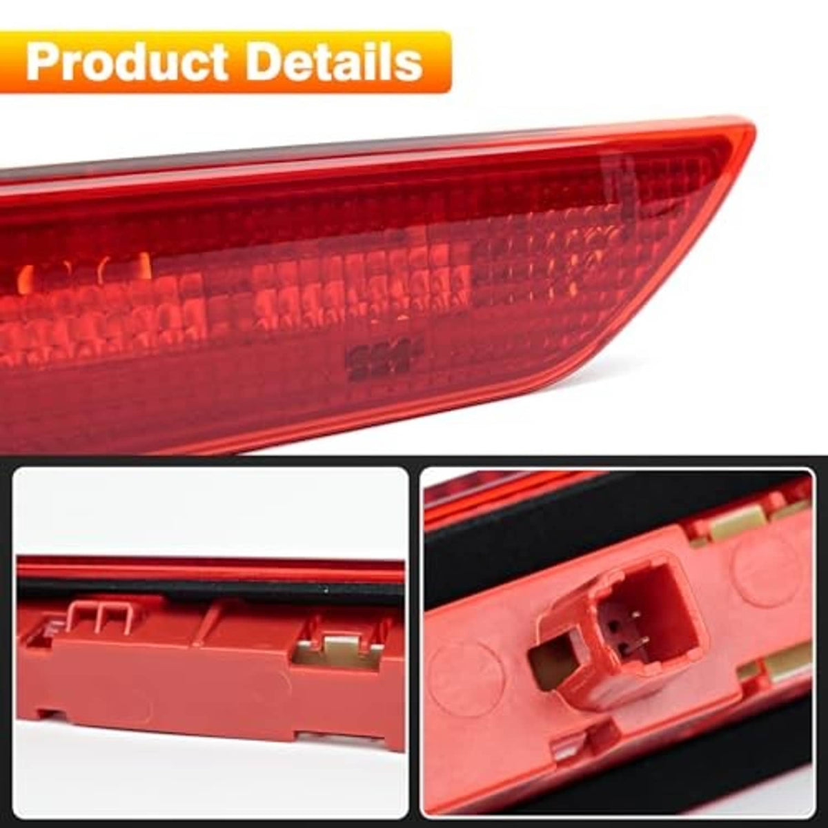 Red LED third brake light with textured lens detail and internal connector view