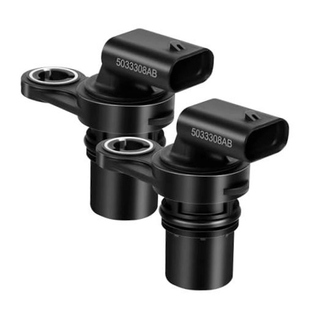 Black camshaft position sensor pair with 3-pin electrical connector ports