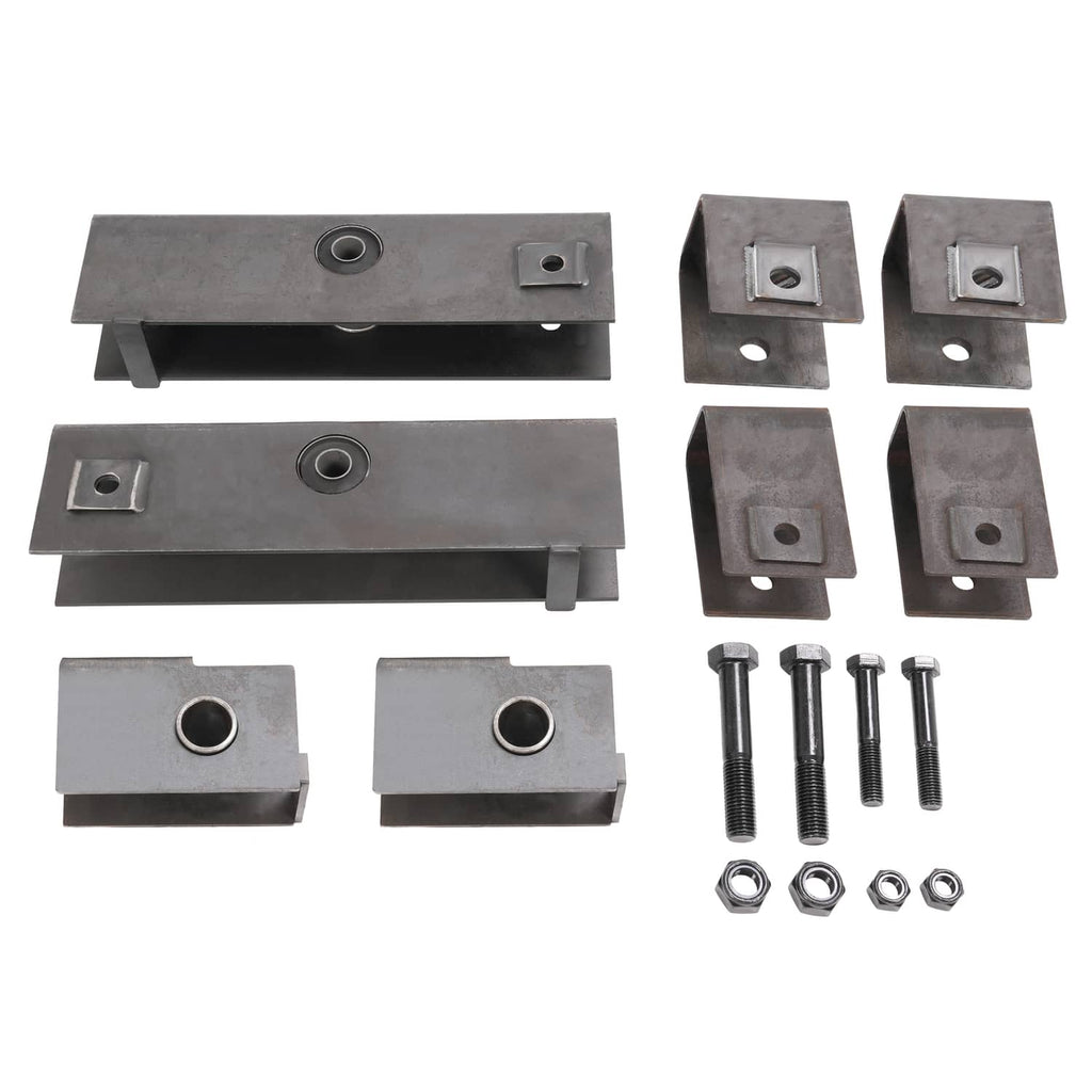 Trailer hanger kit brackets with hardware: metal plates, bolts, and nuts set