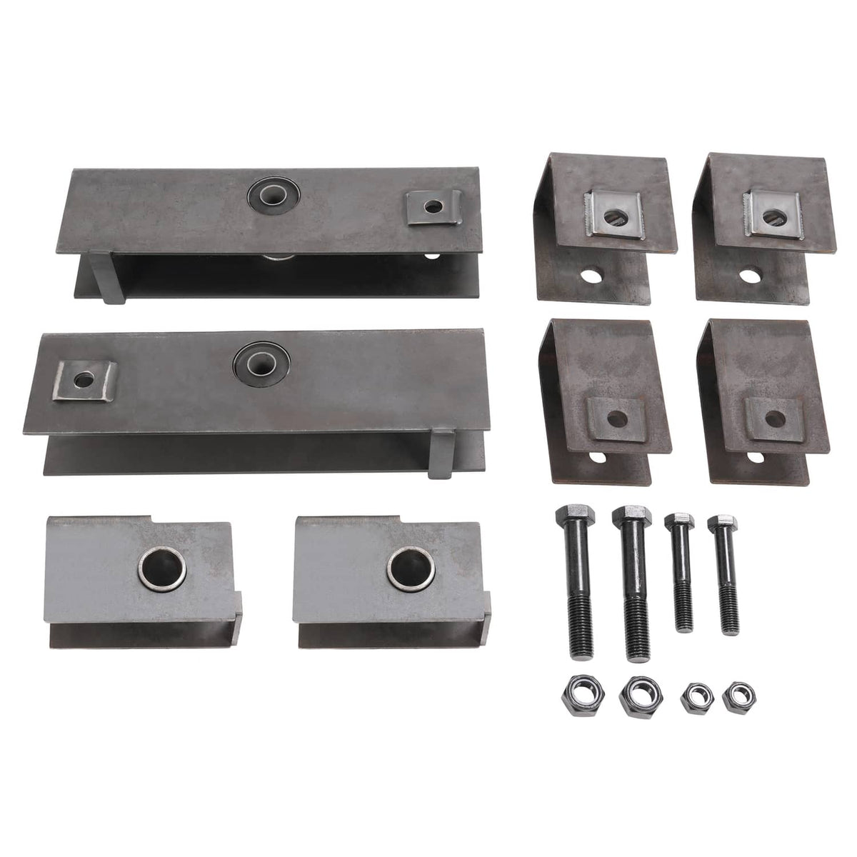 Trailer hanger kit brackets with hardware: metal plates, bolts, and nuts set