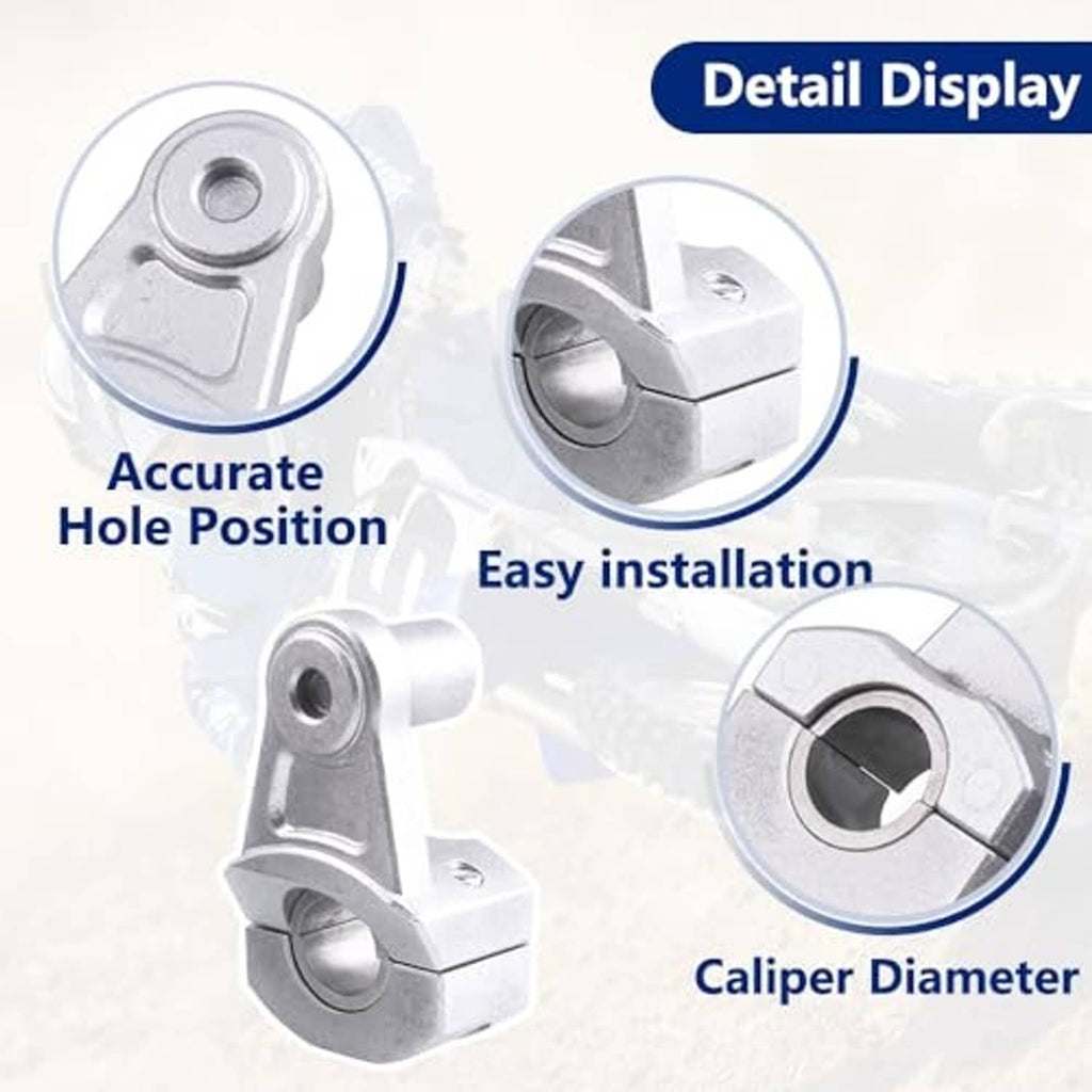 Silver handlebar clamp riser set, close-up of pivot block and mounting hole