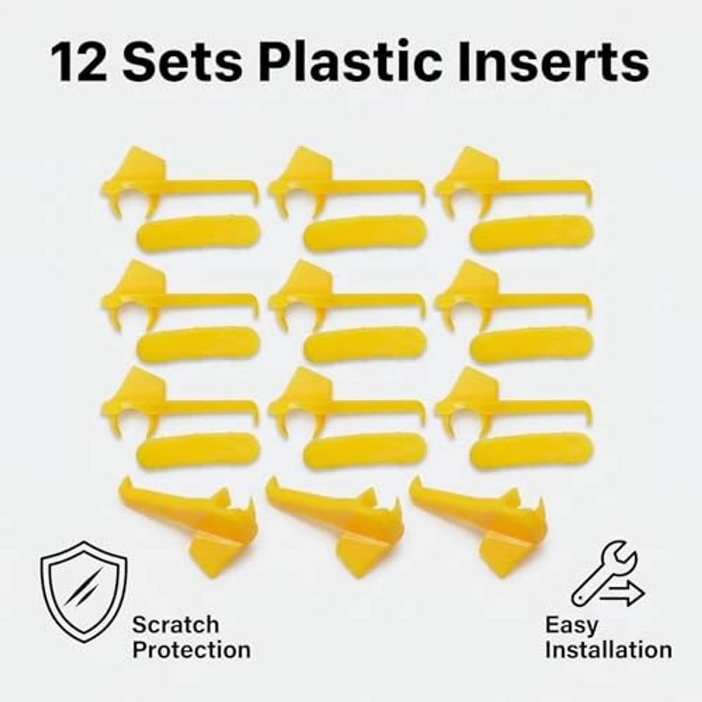 Yellow plastic tire changer insert set of 12 with scratch-protection and installation icons